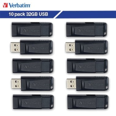 Verbatim® Store ‘n’ Go® USB-A Flash Drives, Business Bulk 10 Count, Black (32 GB)