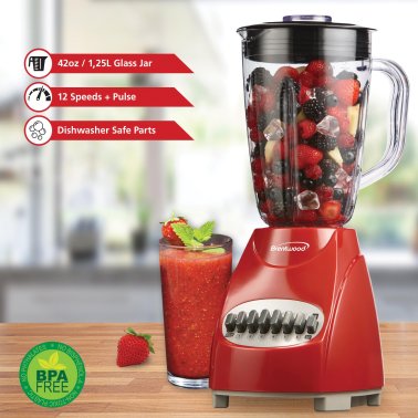 Brentwood® 42-Ounce 12-Speed + Pulse Electric Blender with Glass Jar (Red)