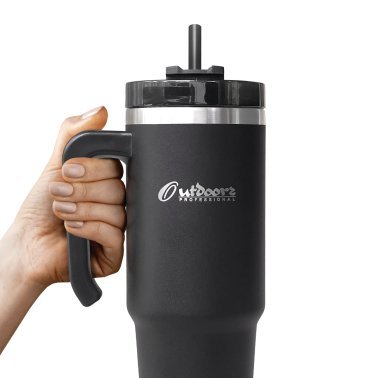 Outdoors Professional 30-Oz. Stainless Steel Double-Walled Insulated Tumbler with Straw (Black)