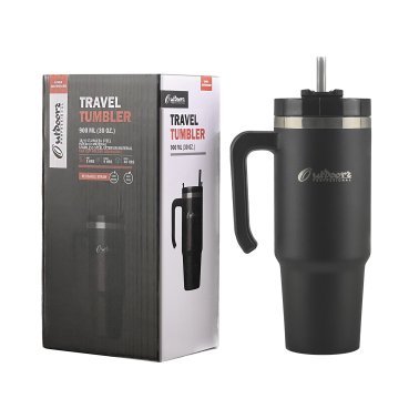 Outdoors Professional 30-Oz. Stainless Steel Double-Walled Insulated Tumbler with Straw (Black)