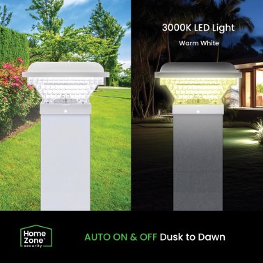 Home Zone Security® Outdoor Solar Post Cap Lights for 3.5-In. x 3.5-In. and 4-In. x 4-In. Posts, 2 Pack (White)