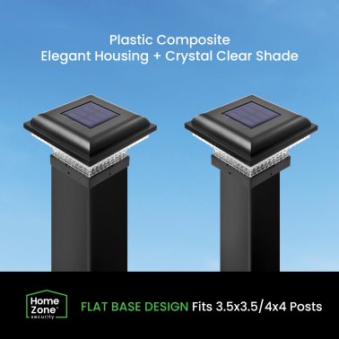 Home Zone Security® Outdoor Solar Post Cap Lights for 3.5-In. x 3.5-In. and 4-In. x 4-In. Posts, 2 Pack (Black)