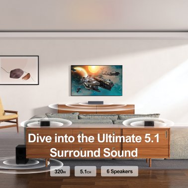 Ultimea Poseidon D50 5.1-Channel 15.7-In. Sound Bar Surround-Sound System, with Wireless Subwoofer, Black