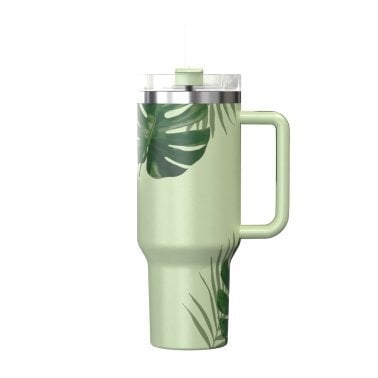 Outdoors Professional 40-Oz. Stainless Steel Double-Walled Insulated Tumbler with Straw (Tropical Green)