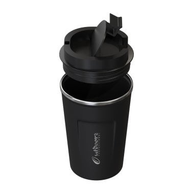 Outdoors Professional Stainless Steel Double-Walled Vacuum-Insulated Coffee Cup with Spillproof Lid (12.8 Oz.; Black)