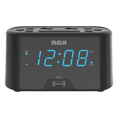 RCA Digital Radio Alarm Clock with Large Numbers and USB Charging, RC571