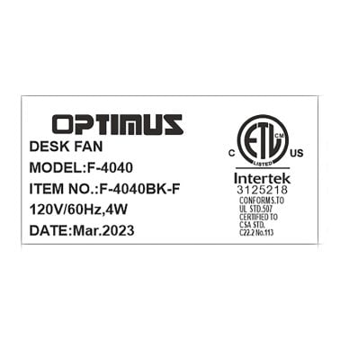 Optimus F-4040 4-In. Personal Metal Fan