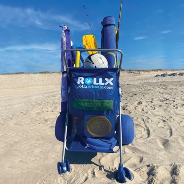 Rollx® Big Balloon Wheel Foldable Beach Cart Storage Wagon for Sand, with 13-In. Beach Tires, Blue