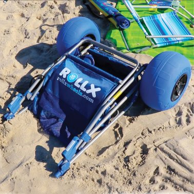 Rollx® Big Balloon Wheel Foldable Beach Cart Storage Wagon for Sand, with 13-In. Beach Tires, Blue