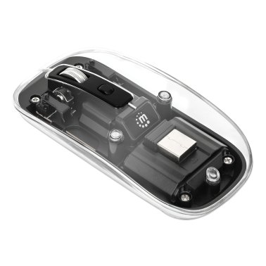 Manhattan® Transparent Wireless Optical Computer Mouse, 3 Buttons, 2.4 GHz (Black)