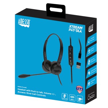 Adesso® Xtream P4T Headset with Push to Talk, Volume Controls, and Answer/End Call Controls