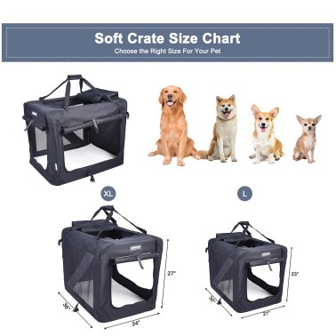 Jespet® 3-Door Soft-Sided Folding Travel Pet Crate (Medium; Black)