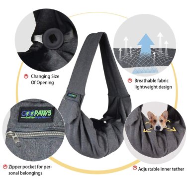 GOOPAWS® Hands-Free Comfy Pet Sling Bag for Small Dog or Cat, Smoke Gray