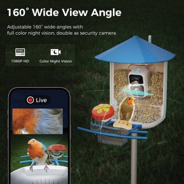 PerchMe™ Smart Bird Feeder with Camera (Azure Canopy)