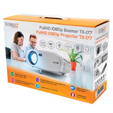 Technaxx® 1080p Full HD Multimedia Projector, Gray, TX-177