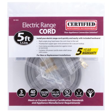 Certified Appliance Accessories 3-Wire Open-End-Connector 40-Amp Range Cord, 5ft