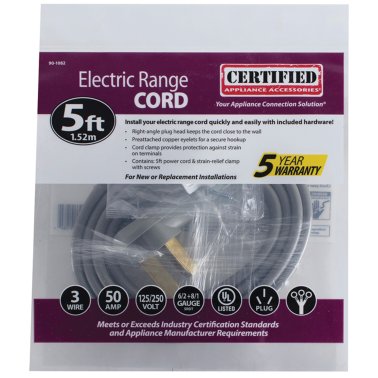 Certified Appliance Accessories 3-Wire Eyelet 50-Amp Range Cord, 5ft