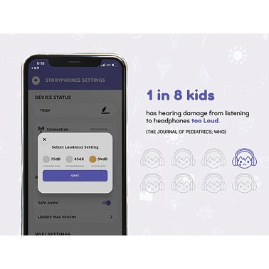 ONANOFF® StoryPhones® Storytelling Foldable Bluetooth® Kids Headphones, Intro Bundle with ZenShield and PlayShield (White)