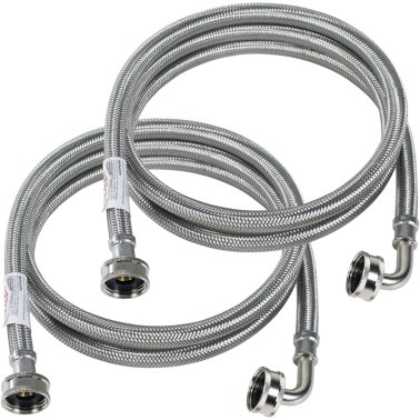 Certified Appliance Accessories 2 pk Braided Stainless Steel Washing Machine Hoses with Elbow, 5ft