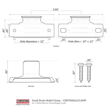 Certified Appliance Accessories® Small Strain-Relief Clamp for 3-Wire Dryer/Range Cords