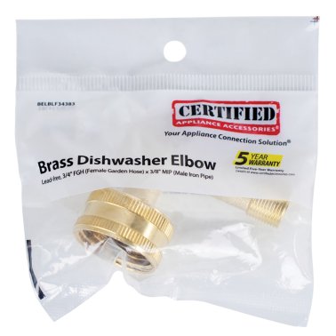 Certified Appliance Accessories® Dishwasher Elbow, 3/4" FGH (Female Garden Hose) x 3/8" MIP (Male Iron Pipe)