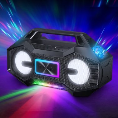 ION® Party Rocker™ Go Portable Bluetooth® Boom Box with Party Starter® LED Lights, Speakerphone, and Stereo-Link™, Black, ISP147