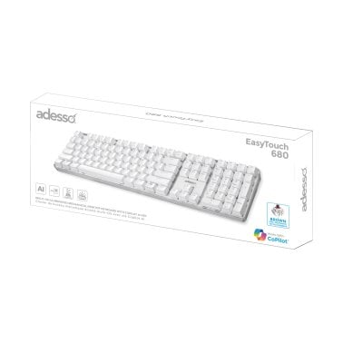 Adesso® USB-C® Full-Sized Mechanical Keyboard with CoPilot AI™ Hotkey, Backlit, Multi-OS, EasyTouch 680, White