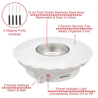 Brentwood® 25-Watt Electric Fondue Pot Set with 3 Section Trays and 4 Dipping Forks, White
