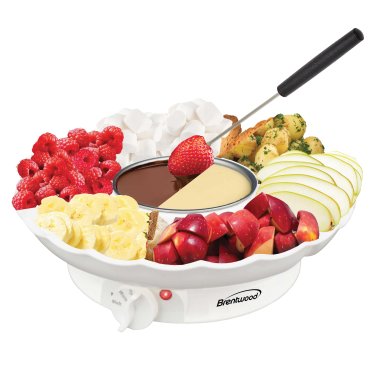 Brentwood® 25-Watt Electric Fondue Pot Set with 3 Section Trays and 4 Dipping Forks, White