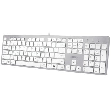 Adesso® USB-C® Full-Sized Mechanical Keyboard with CoPilot AI™ Hotkey and Built-in USB and 3.5-mm Aux Ports, Multi-OS, Slim, EasyTouch 730, Silver
