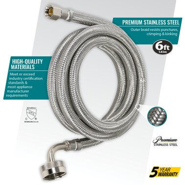 Certified Appliance Accessories Braided Stainless Steel Dishwasher Connector with Elbow, 6ft