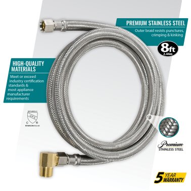 Certified Appliance Accessories Braided Stainless Steel Dishwasher Connector with Elbow, 8ft