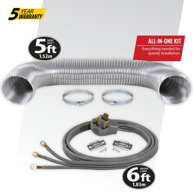 Certified Appliance Accessories® Electric Dryer Duct Kit with 3-Wire 30-Amp 6ft Cord