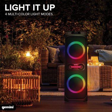 Gemini® Portable Bluetooth® TWS Speaker with LED Party Lighting and Wired Microphone, Black, GHK-2800
