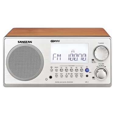 Sangean® Tabletop Retro Wooden-Cabinet Digital AM/FM/Clock Radio with Remote Walnut, WR-2