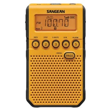Sangean® AM/FM/NOAA® Weather Alert Pocket Clock Radio, Yellow, DT-800