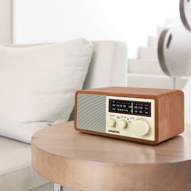 Sangean® Bluetooth® Tabletop Retro Wooden-Cabinet AM/FM/Aux Radio Receiver, WR-16