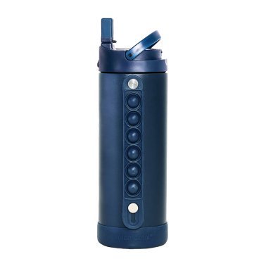 Elemental® Iconic Pop Stainless Steel 14-Oz. Fidget Water Bottle Thermos with Flip-open Sports Cap, Bubble Strap, and 2 Straws (Navy)