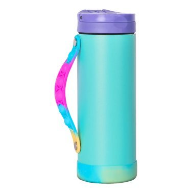 Elemental® Iconic Pop Stainless Steel 14-Oz. Fidget Water Bottle Thermos with Flip-open Sports Cap, Bubble Strap, and 2 Straws (Blue Tie Dye)
