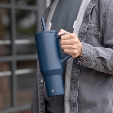 Elemental® Commuter Series Stainless Steel 40-Oz Commuter Insulated Tumbler with 2 Straws and Handle (Navy Blue)