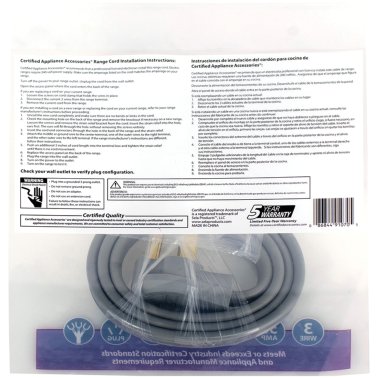 Certified Appliance Accessories® 3-Wire Open-End-Connector 50-Amp Range Cord, 4ft