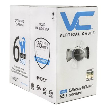 VC Vertical Cable 066 Series CAT-6 23-AWG 550-MHz Plenum Ethernet Cable with FR-PVC Jacket, 1,000-Ft. Pull Box (White)