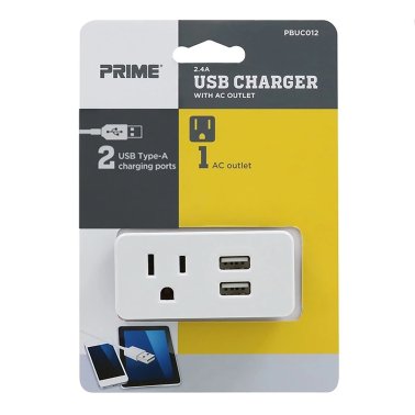 PRIME® 1-Outlet Surge Protector Wall Tap with 2 USB-A Charging Outlets