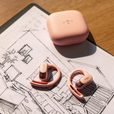 Shokz® OpenFit Air™ TWS Bluetooth® Open-Ear Earbuds with Mics, Earhooks, and Charging Case, Clear Voice, up to 28 Hours Play Time, IP54 (Pink)