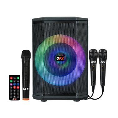 QFX® Portable Bluetooth® True Wireless PA System with LED Circle Party Lights and Microphones, E-B8