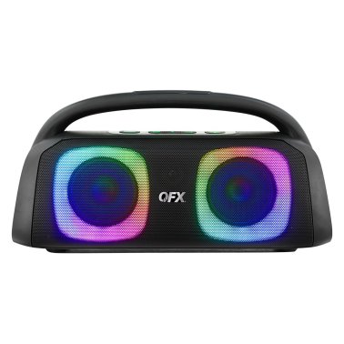 QFX® Bluetooth® Boom Box, True Wireless, with LED Party Lights and 2 Microphones, Black, PBX-552