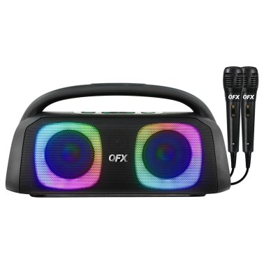 QFX® Bluetooth® Boom Box, True Wireless, with LED Party Lights and 2 Microphones, Black, PBX-552