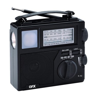 QFX® Portable AM/FM/Shortwave Radio with Bluetooth®, Flashlight, and Solar Panel, Black, R-52