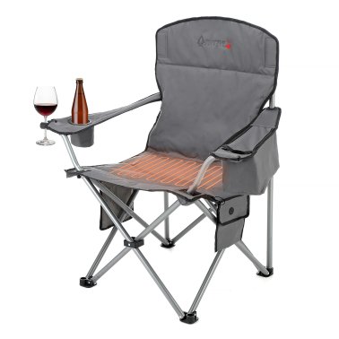 Arrowhead Outdoor® Portable Folding USB-Heated Camping Chair with 6-Can Armrest Cooler, Gray