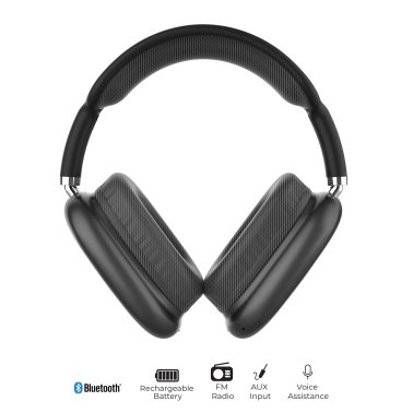IQ Sound® Bluetooth® Over-Ear High-Performance Headphones with Mic, FM Radio, and 3.5-mm Aux Input, up to 6 Hours Play Time, IQ-170BT (Black)